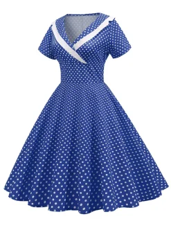 Outlet Retro Stage 1950s V-Neck Polka Dots Swing Dress