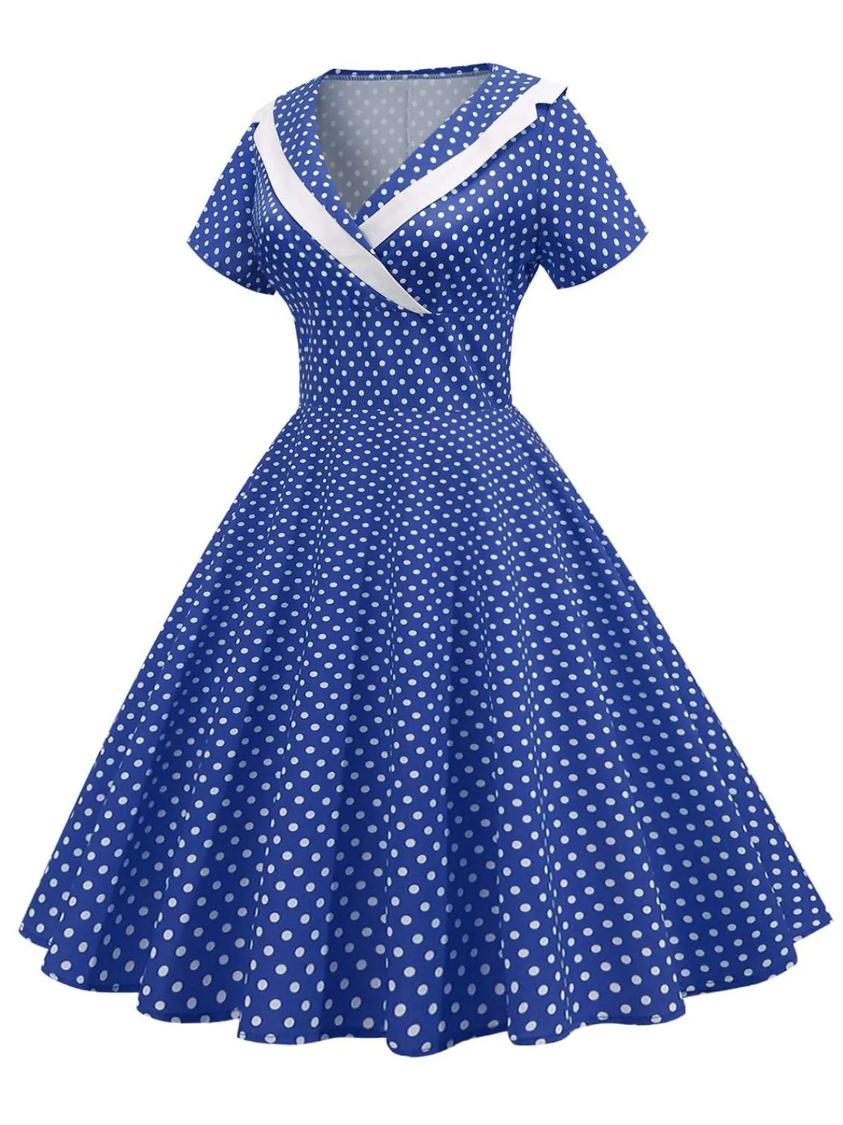 Outlet Retro Stage 1950s V-Neck Polka Dots Swing Dress