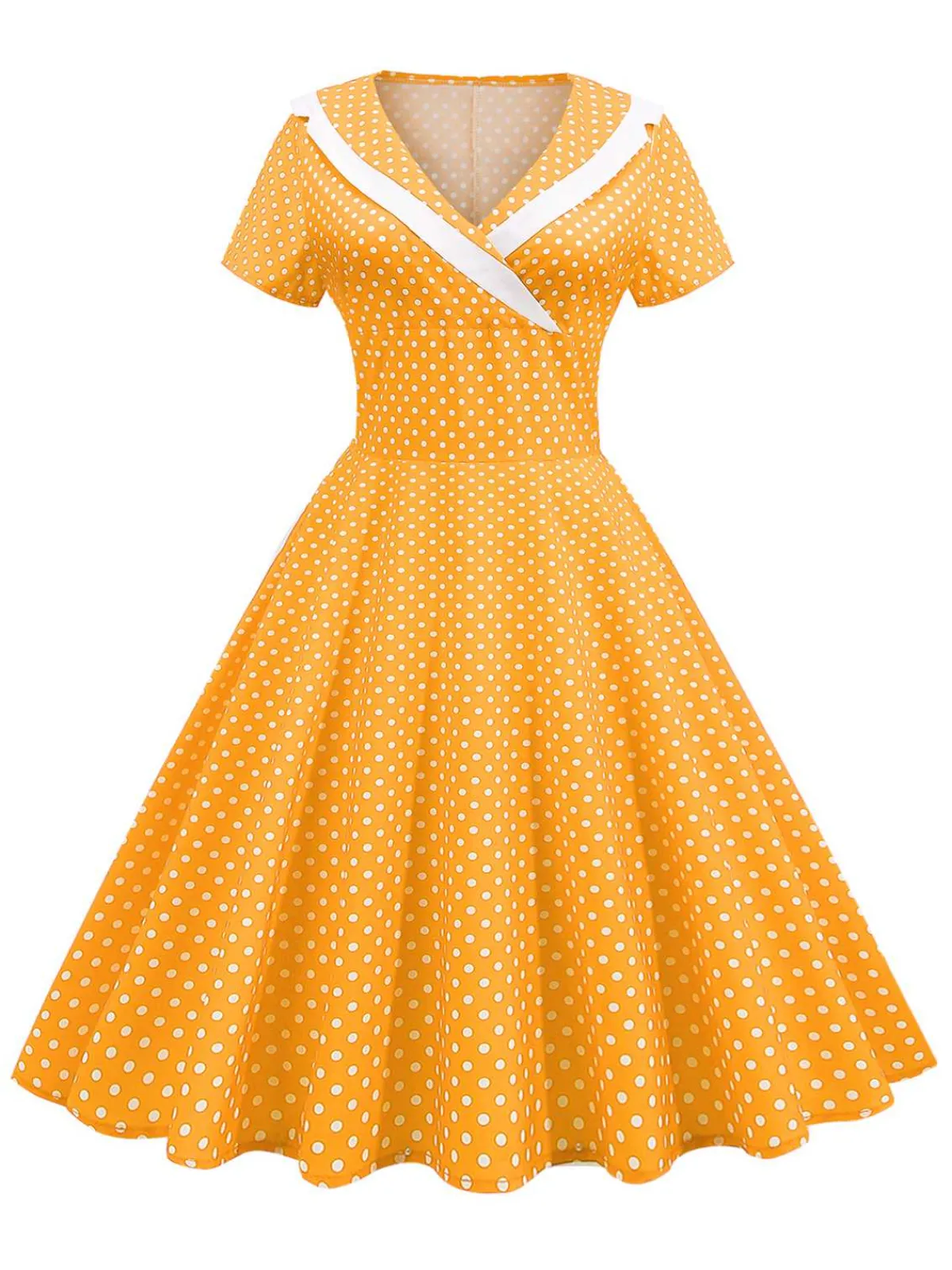 Outlet Retro Stage 1950s V-Neck Polka Dots Swing Dress