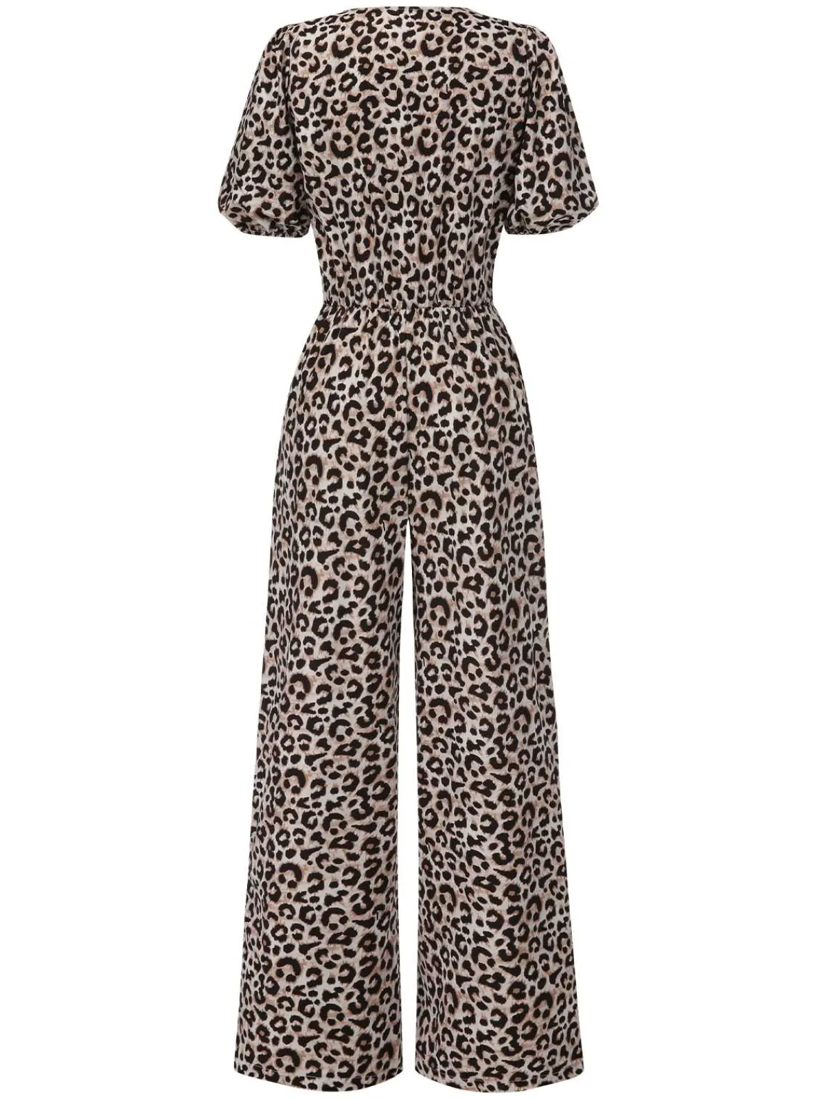 Outlet Retro Stage 1970s V-Neck Puff Sleeve Jumpsuit Leopard