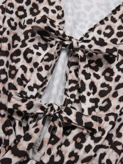 Outlet Retro Stage 1970s V-Neck Puff Sleeve Jumpsuit Leopard