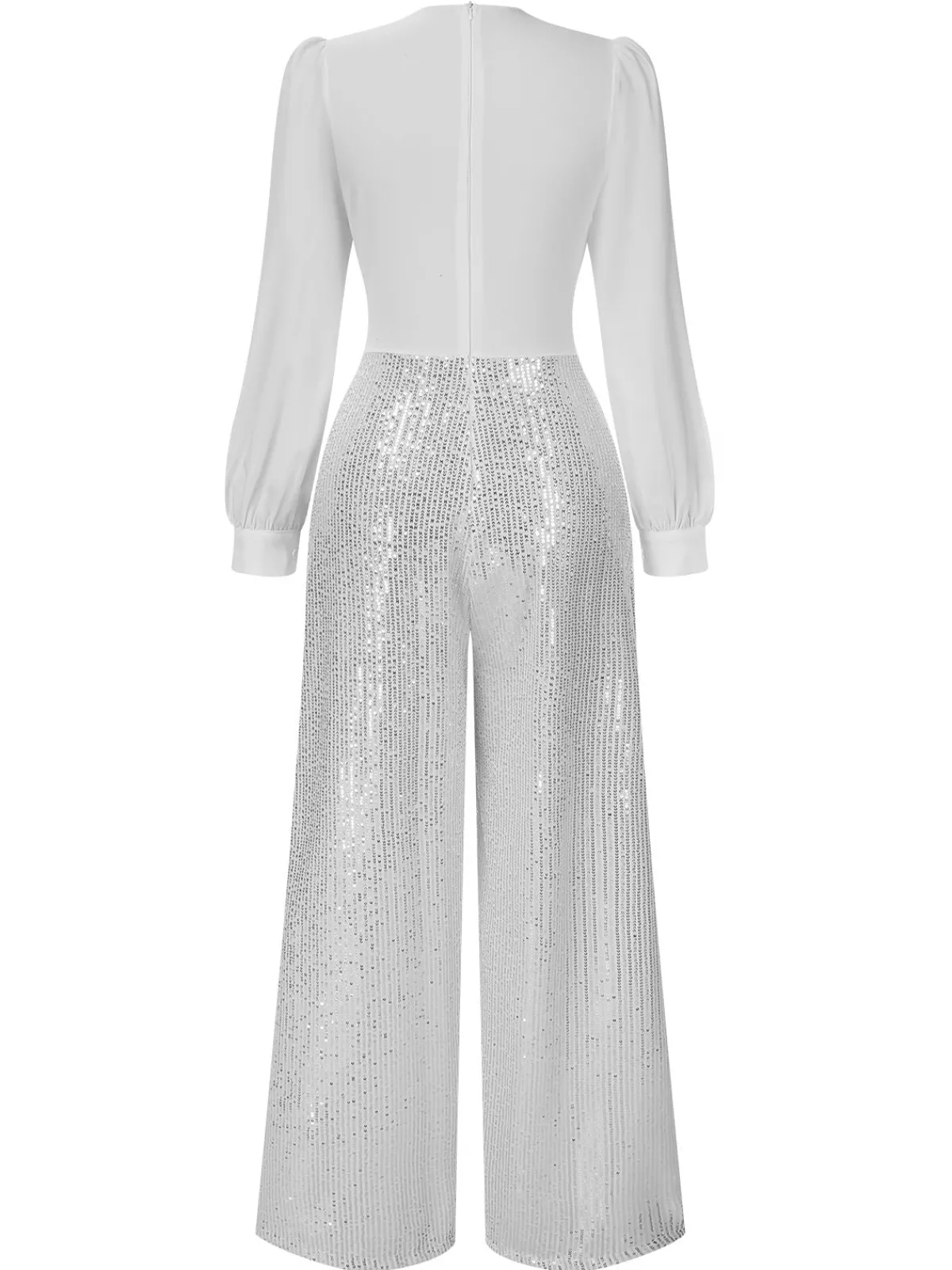 New Retro Stage 1930s V-Neck Puff Sleeve Sequins Wide-Leg Jumpsuit