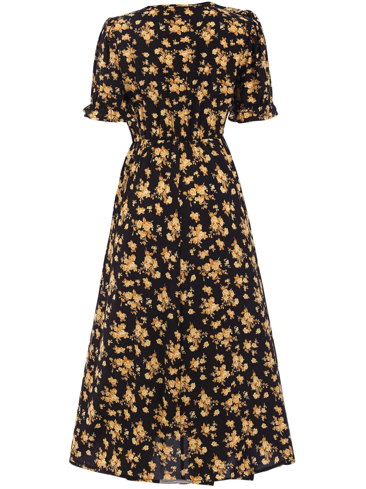 Discount Retro Stage 1940s V-Neck Ruffle Boho Floral Midi Dress
