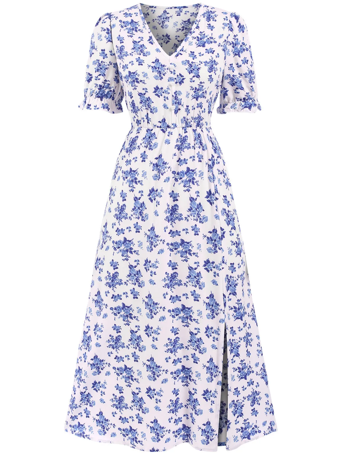 Discount Retro Stage 1940s V-Neck Ruffle Boho Floral Midi Dress