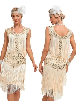 Clearance Retro Stage 1920s V-Neck Sequined Mesh Mermaid Dress