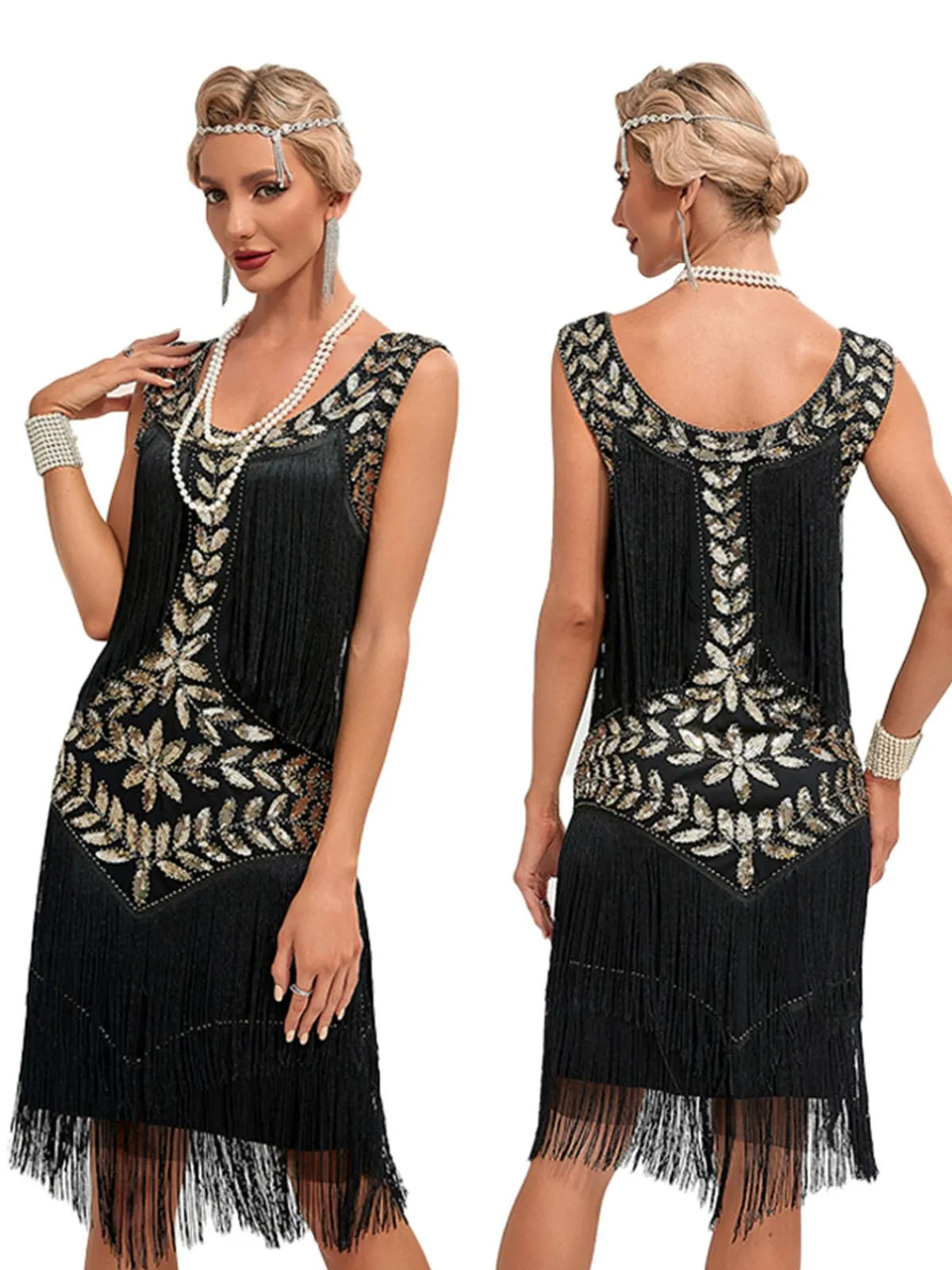 Clearance Retro Stage 1920s V-Neck Sequined Mesh Mermaid Dress
