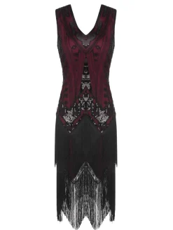 Sale Retro Stage 1920s V-Neck Sequined Tassel Gatsby Dress