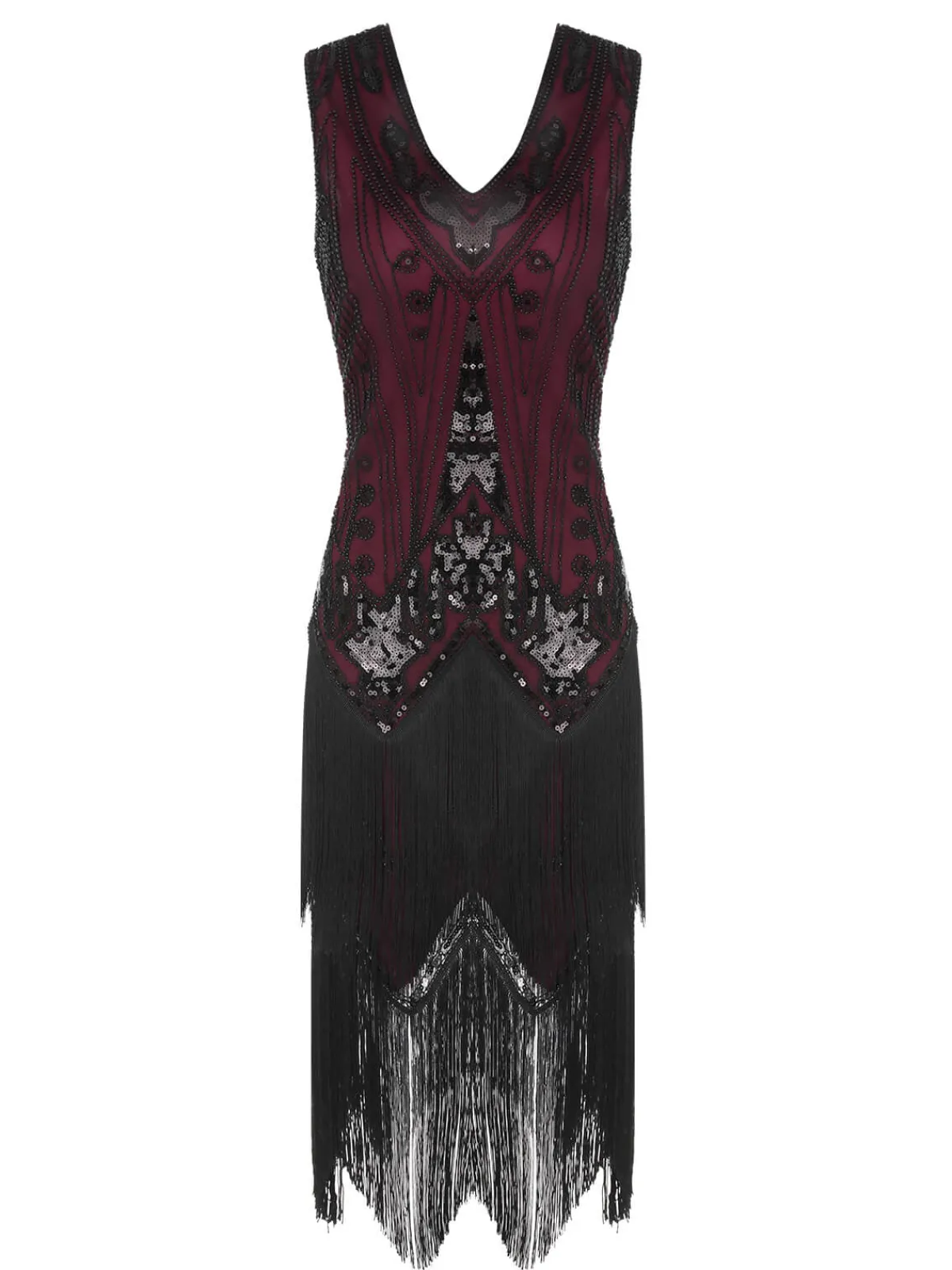 Sale Retro Stage 1920s V-Neck Sequined Tassel Gatsby Dress