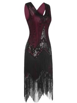 Sale Retro Stage 1920s V-Neck Sequined Tassel Gatsby Dress