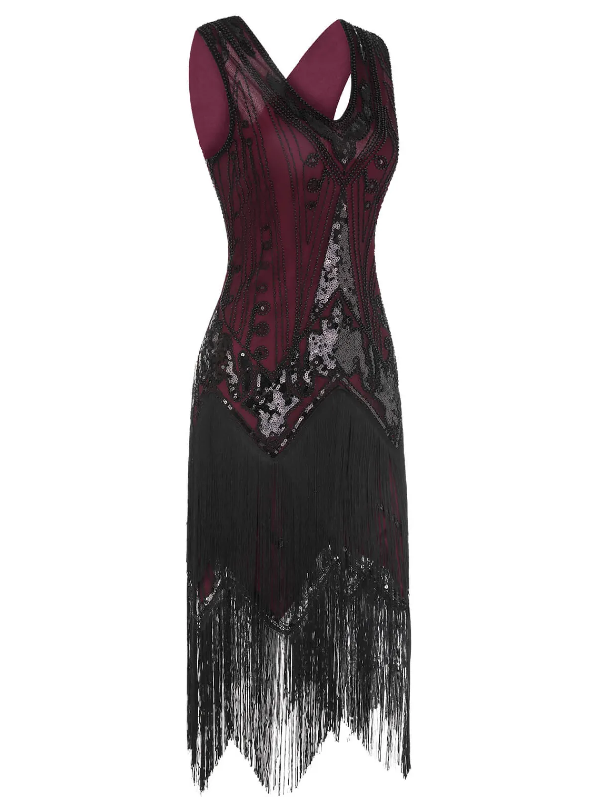 Sale Retro Stage 1920s V-Neck Sequined Tassel Gatsby Dress