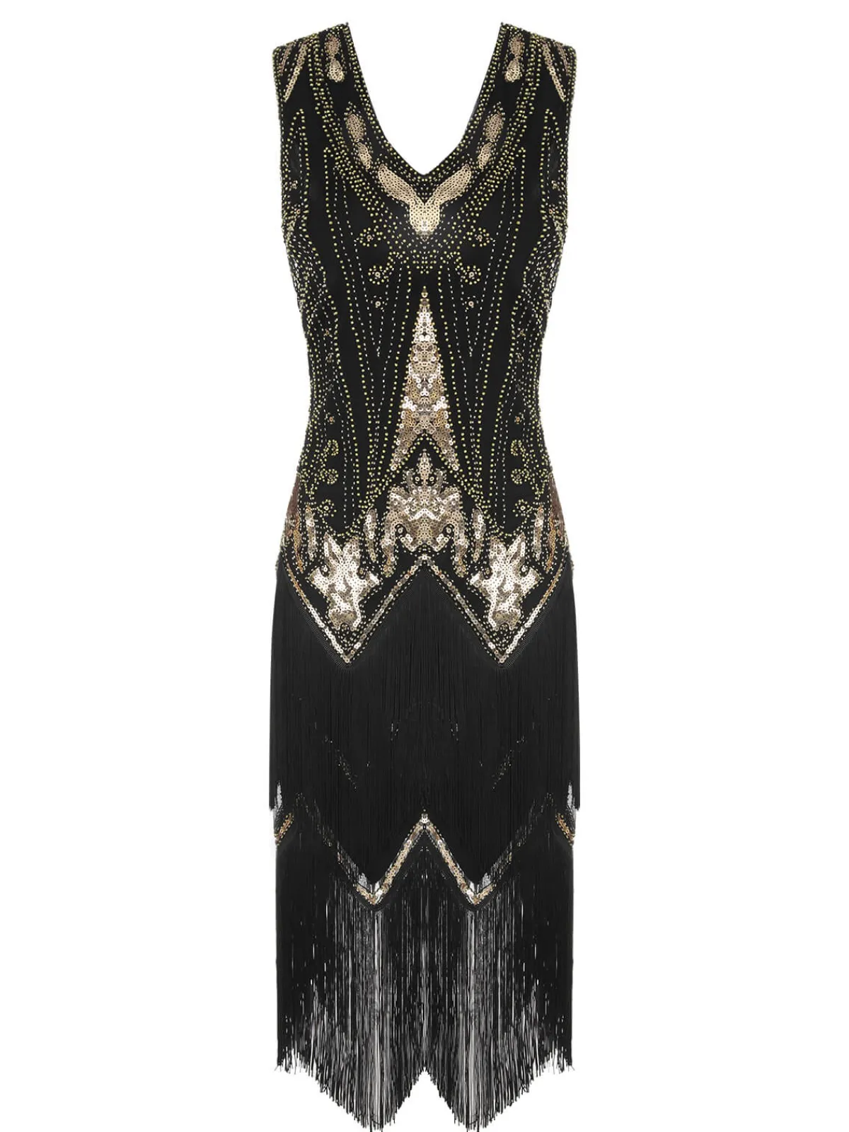 Sale Retro Stage 1920s V-Neck Sequined Tassel Gatsby Dress