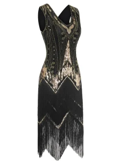 Sale Retro Stage 1920s V-Neck Sequined Tassel Gatsby Dress