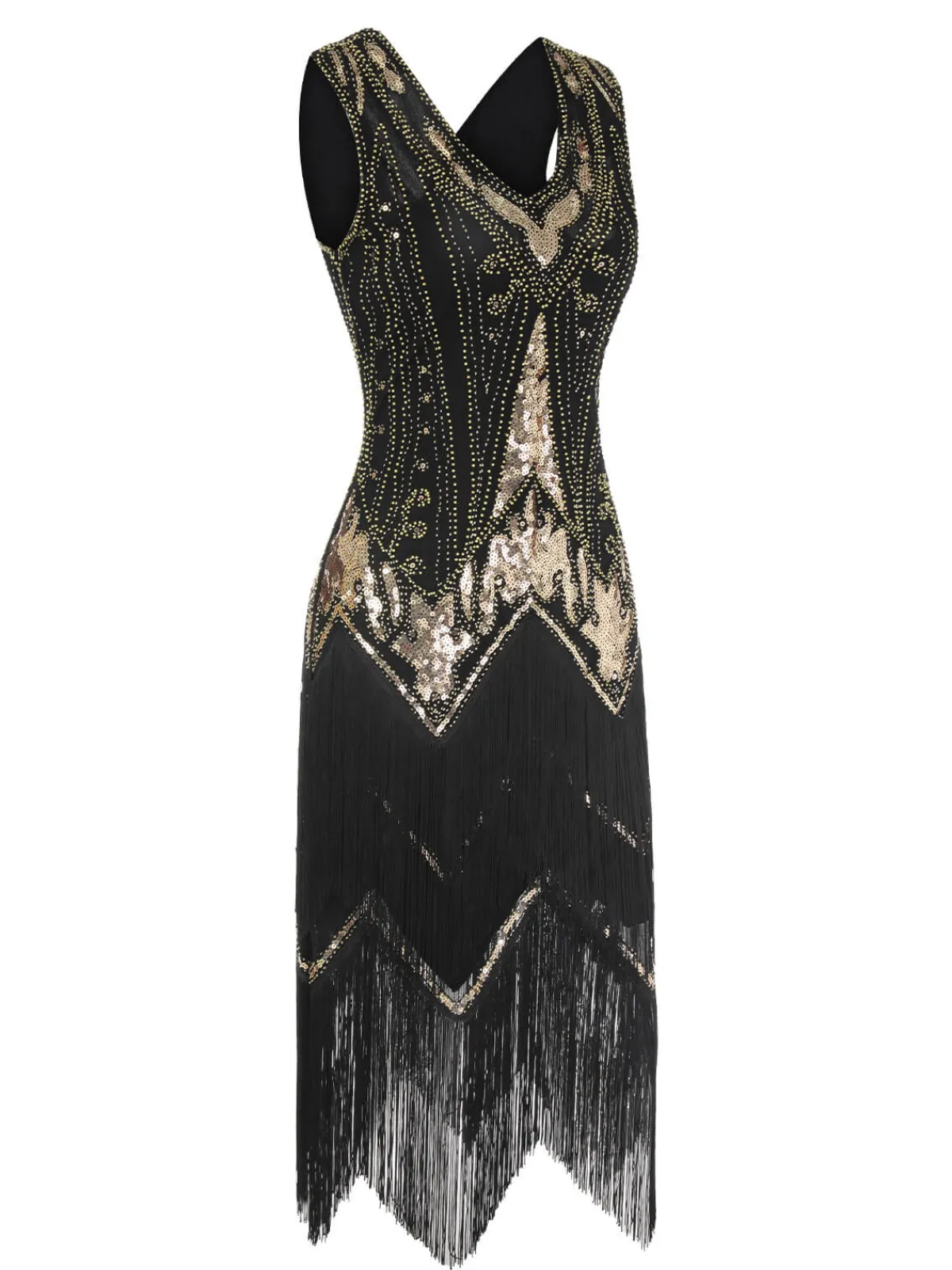 Sale Retro Stage 1920s V-Neck Sequined Tassel Gatsby Dress