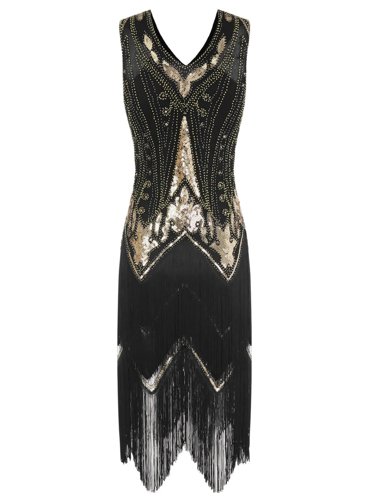 Sale Retro Stage 1920s V-Neck Sequined Tassel Gatsby Dress