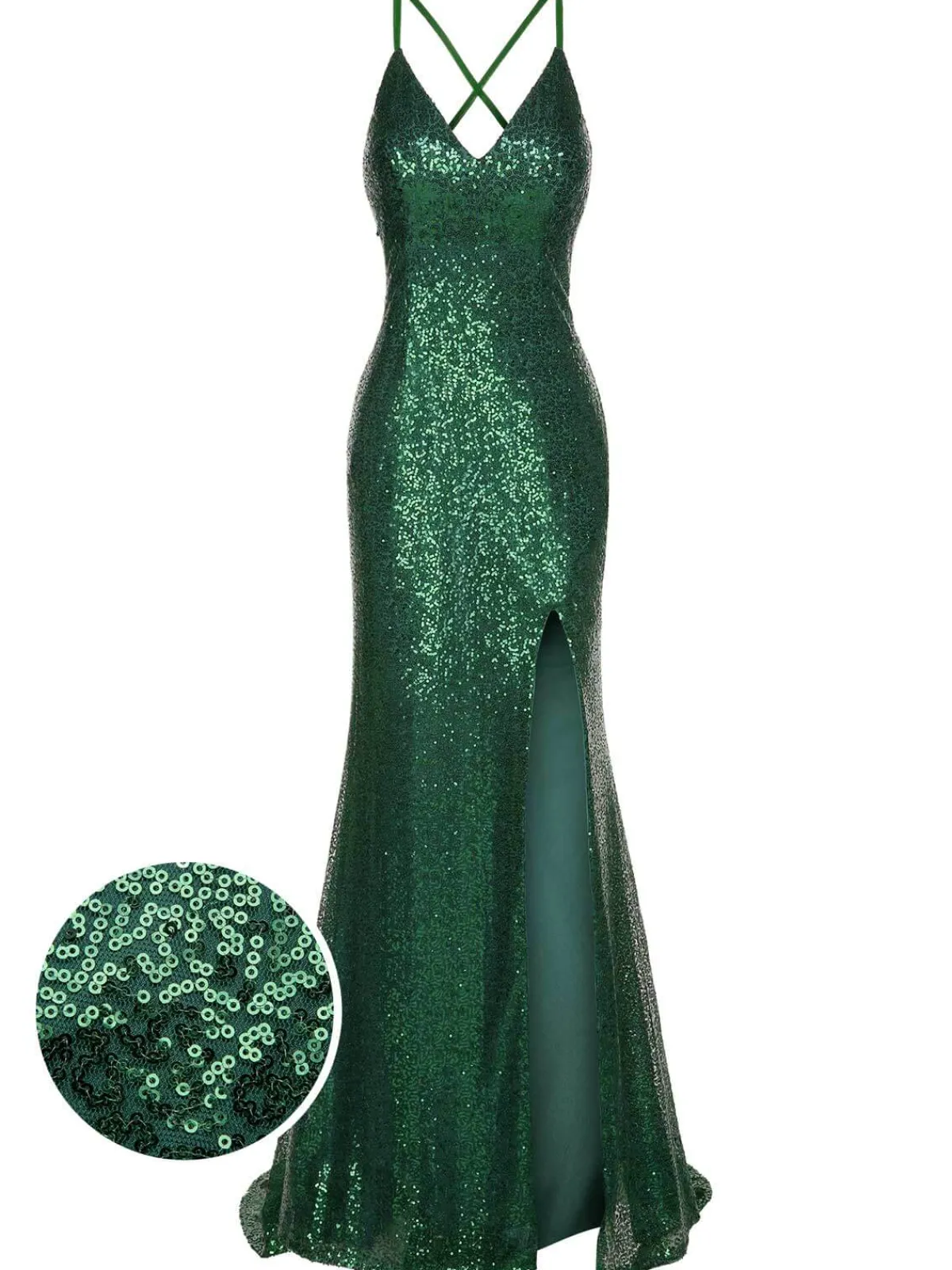 New Retro Stage 1920s V-Neck Side Slit Sequined Sling Dress Green