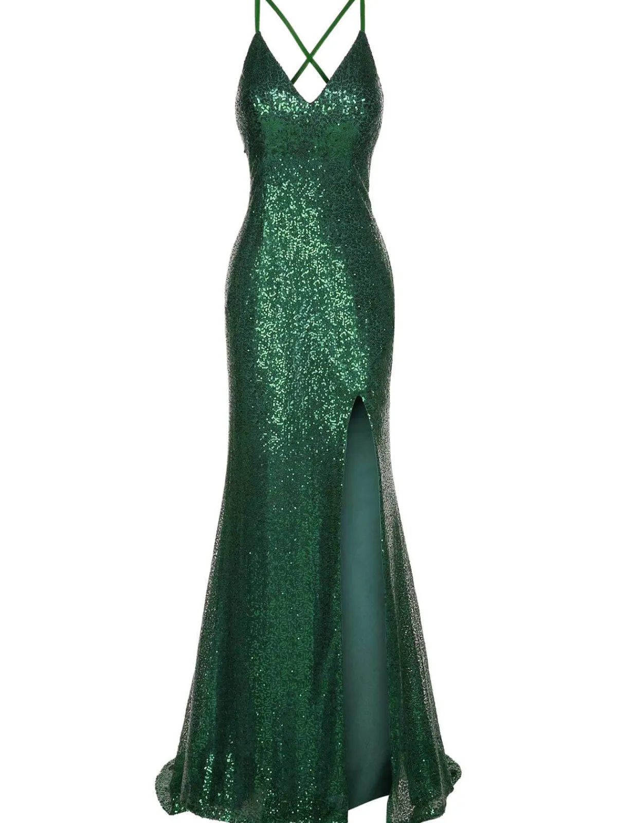 New Retro Stage 1920s V-Neck Side Slit Sequined Sling Dress Green