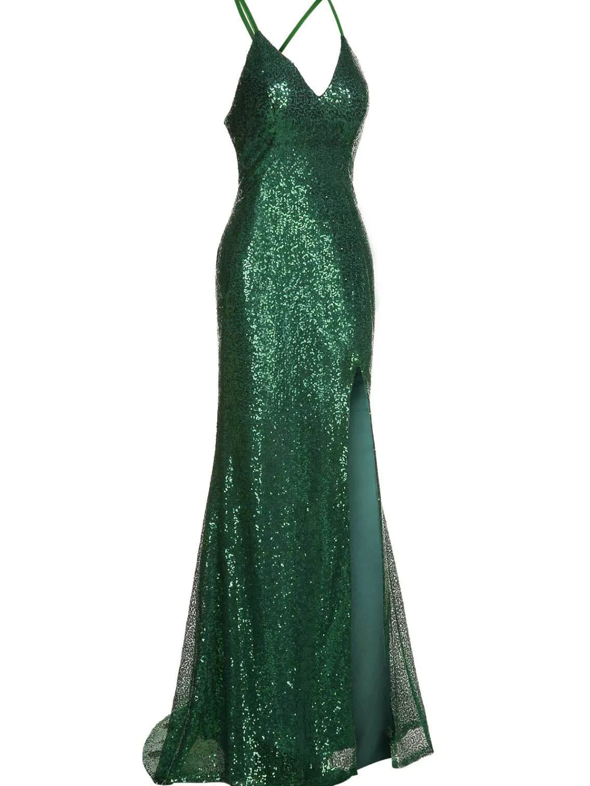 New Retro Stage 1920s V-Neck Side Slit Sequined Sling Dress Green