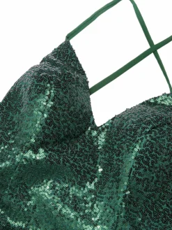 New Retro Stage 1920s V-Neck Side Slit Sequined Sling Dress Green