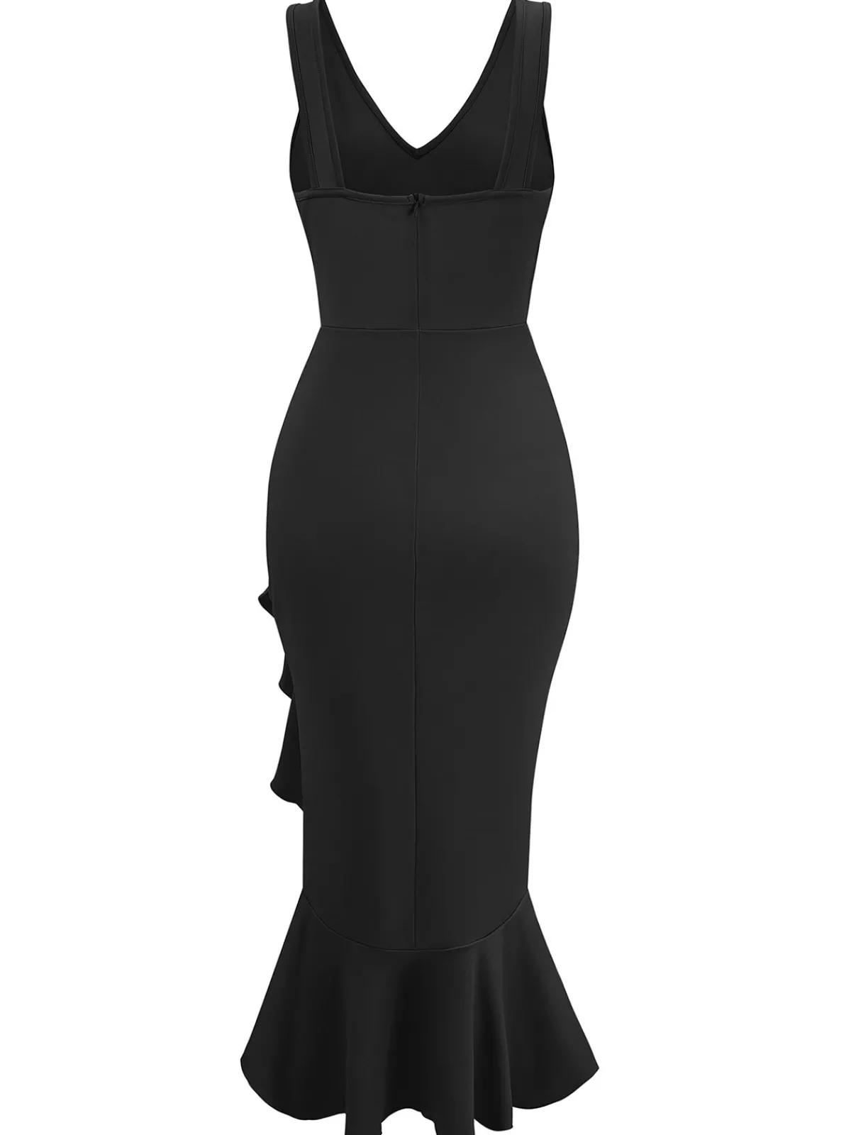 Online Retro Stage 1930s V-Neck Sleeveless Ruffled Fishtail Dress