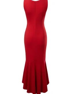 Best Retro Stage 1930s V-Neck Sleeveless Ruffled Fishtail Dress