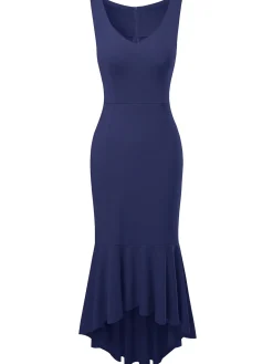 Best Retro Stage 1930s V-Neck Sleeveless Ruffled Fishtail Dress