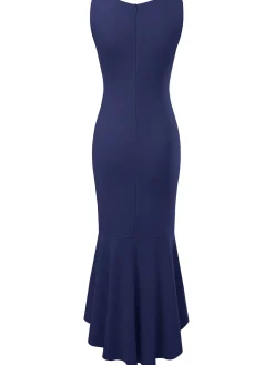 Best Retro Stage 1930s V-Neck Sleeveless Ruffled Fishtail Dress