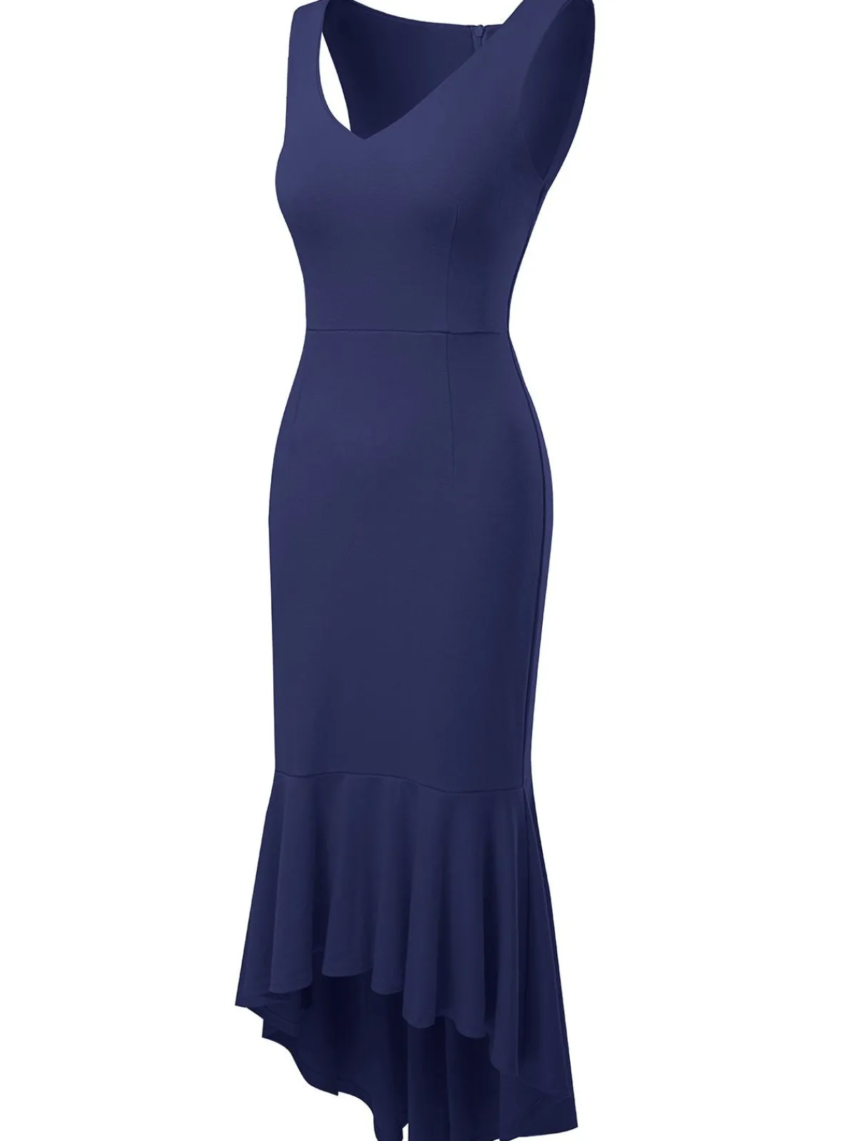 Hot Retro Stage 1930s V-Neck Sleeveless Ruffled Fishtail Dress