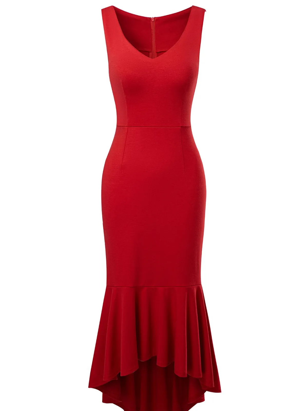 Hot Retro Stage 1930s V-Neck Sleeveless Ruffled Fishtail Dress