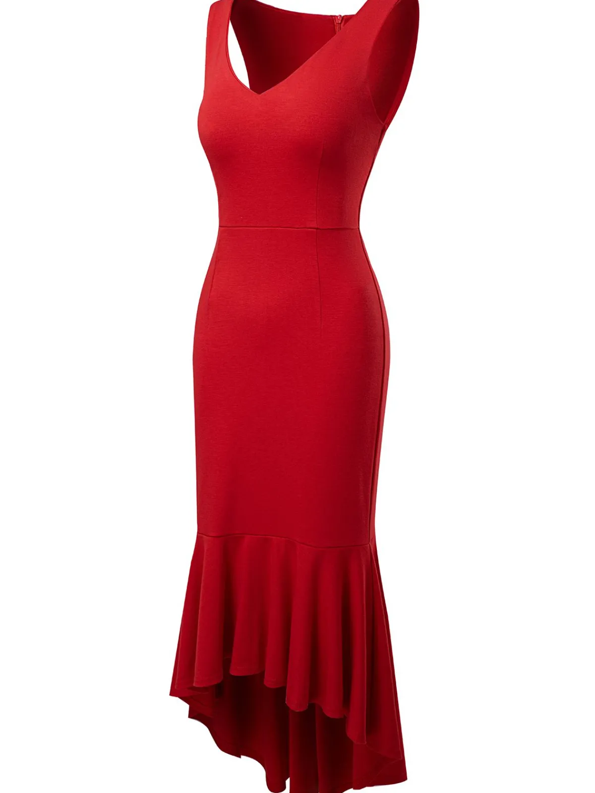 Hot Retro Stage 1930s V-Neck Sleeveless Ruffled Fishtail Dress