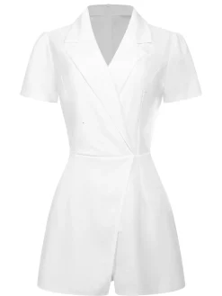 Outlet Retro Stage 1950s V-Neck Solid Lapel Romper