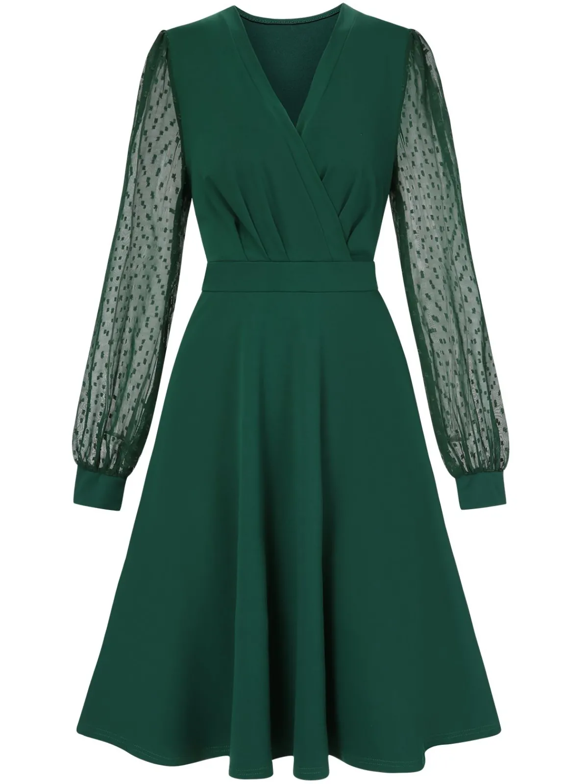 Fashion Retro Stage 1940s V-Neck Solid Polka Dots Patchwork Dress