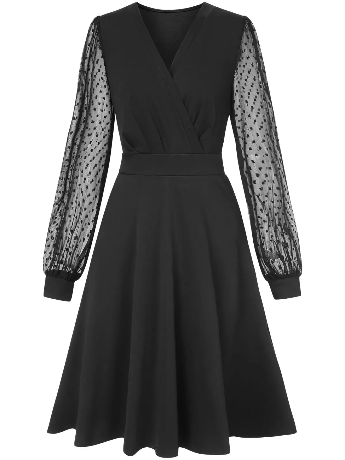 Fashion Retro Stage 1940s V-Neck Solid Polka Dots Patchwork Dress