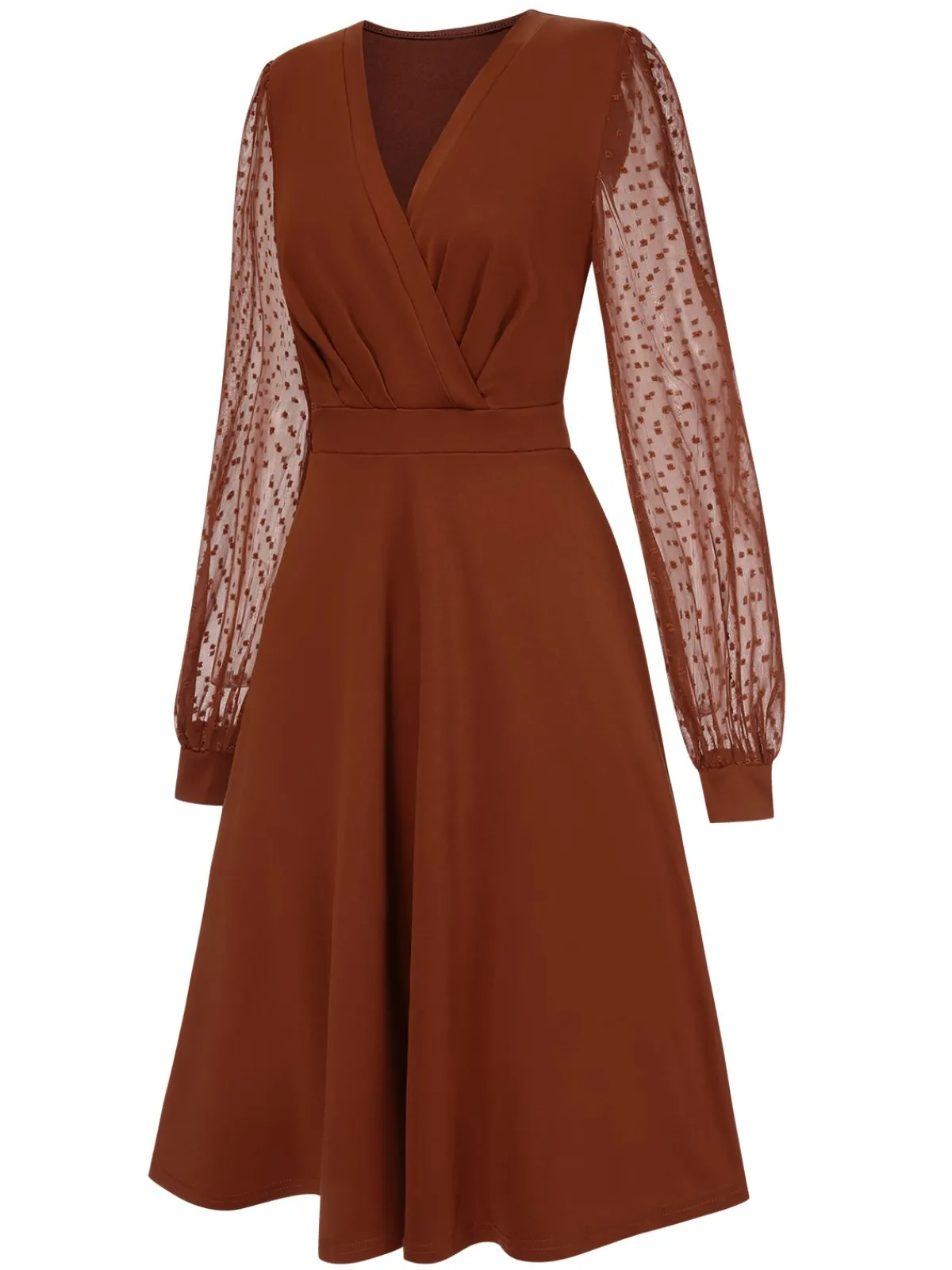 Fashion Retro Stage 1940s V-Neck Solid Polka Dots Patchwork Dress