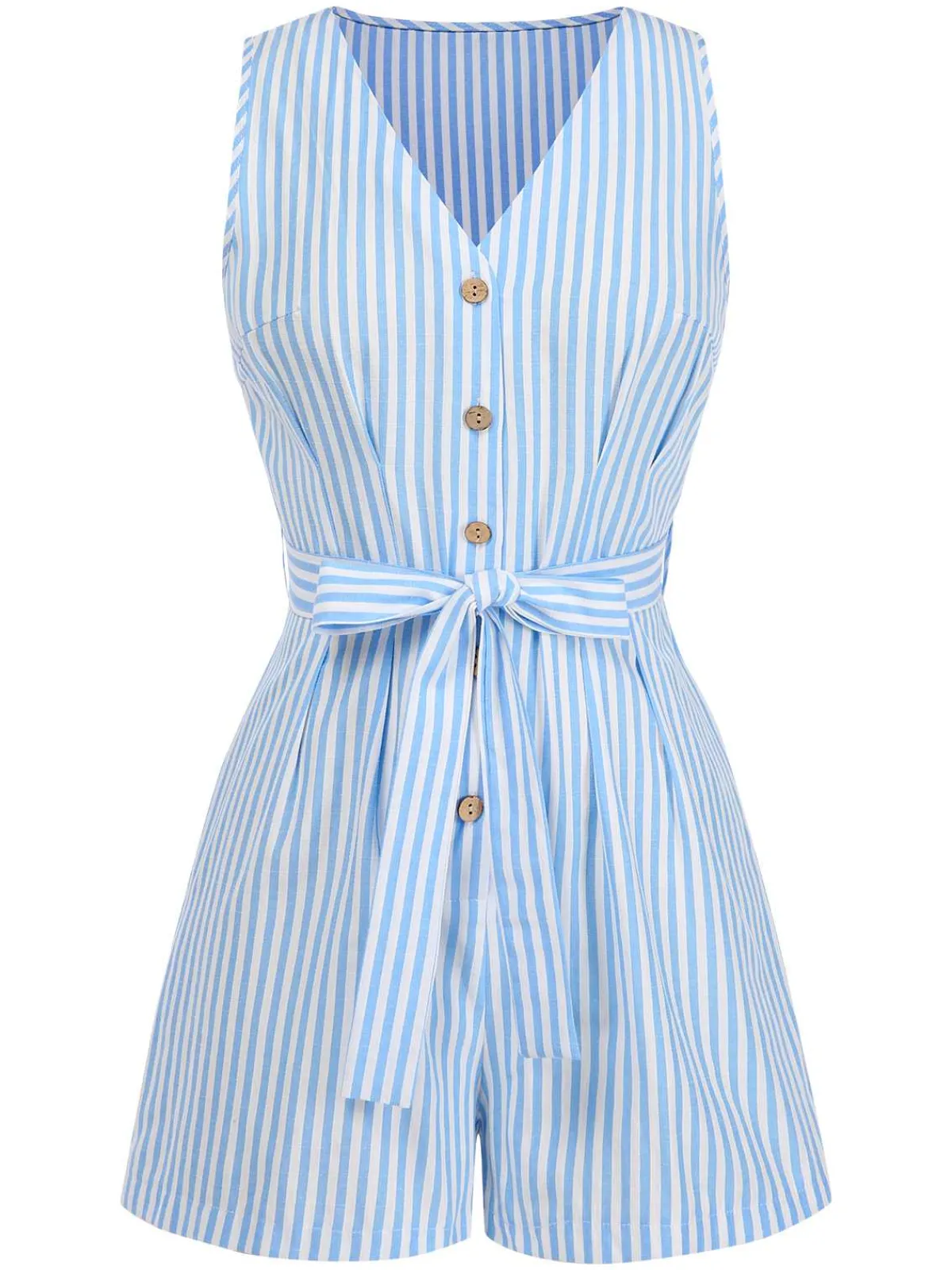 Sale Retro Stage 1950s V-Neck Stripes Sleeveless Belted Romper