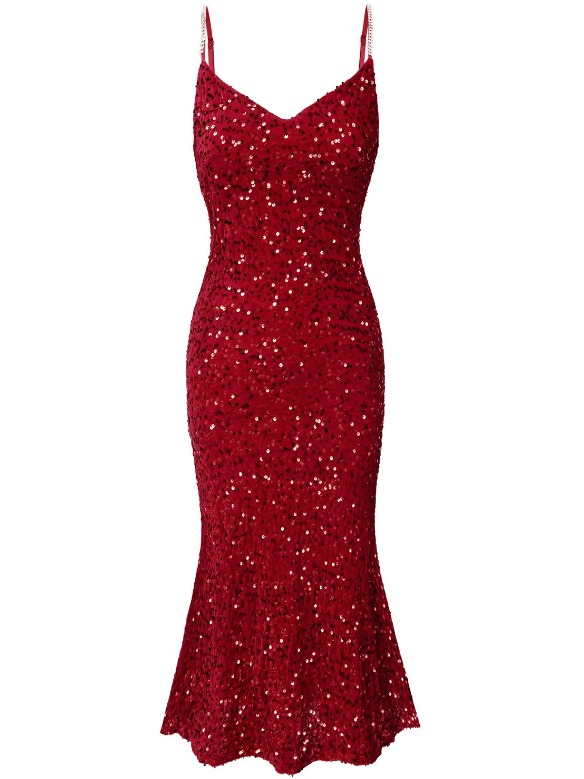 Discount Retro Stage 1930s V-Neck Suspender Sequined Fishtail Dress