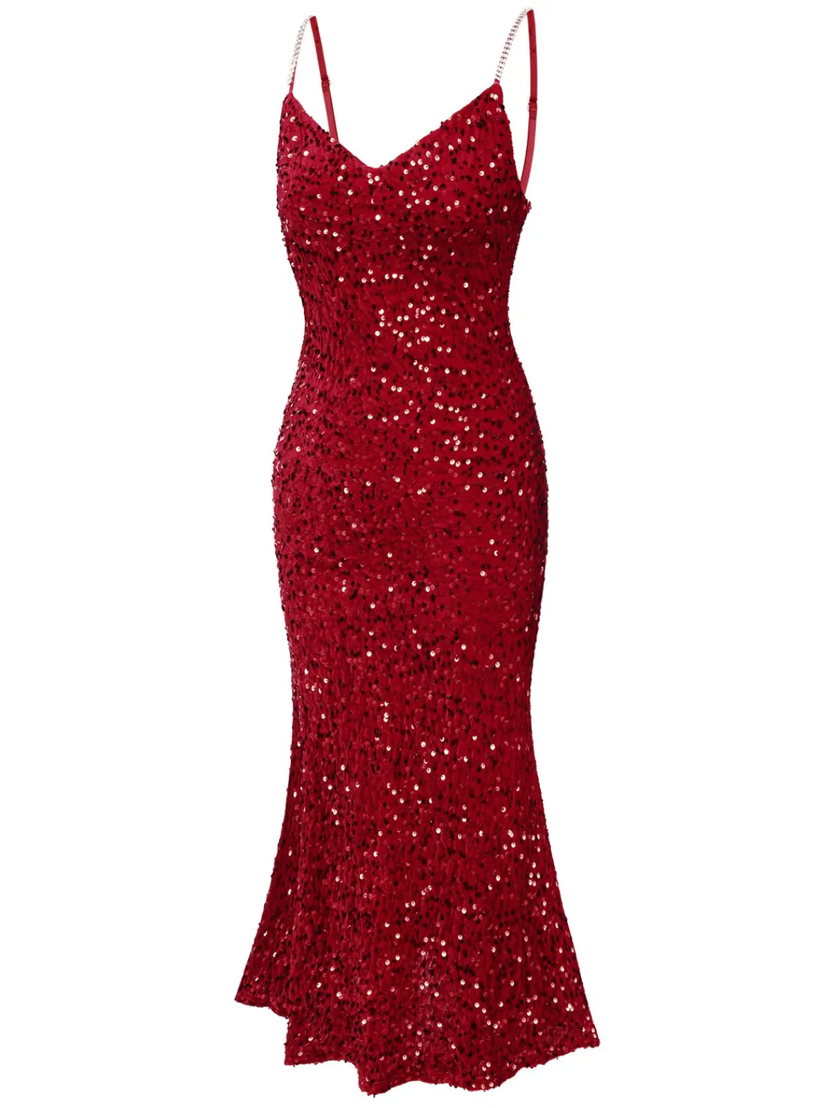 Discount Retro Stage 1930s V-Neck Suspender Sequined Fishtail Dress