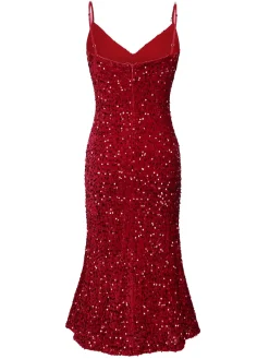 Discount Retro Stage 1930s V-Neck Suspender Sequined Fishtail Dress