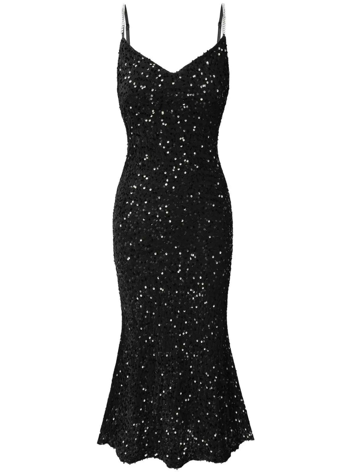Discount Retro Stage 1930s V-Neck Suspender Sequined Fishtail Dress