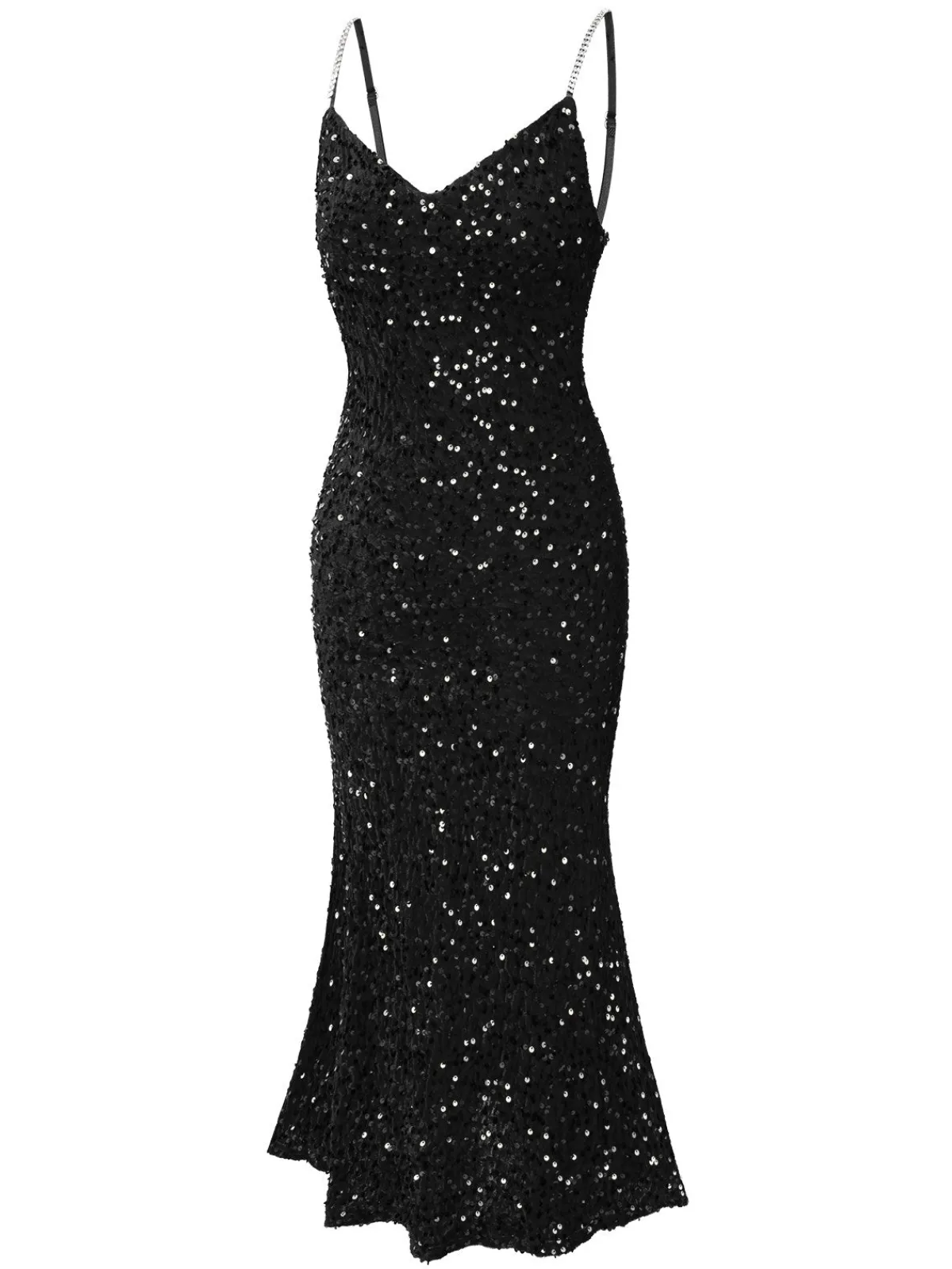 Discount Retro Stage 1930s V-Neck Suspender Sequined Fishtail Dress