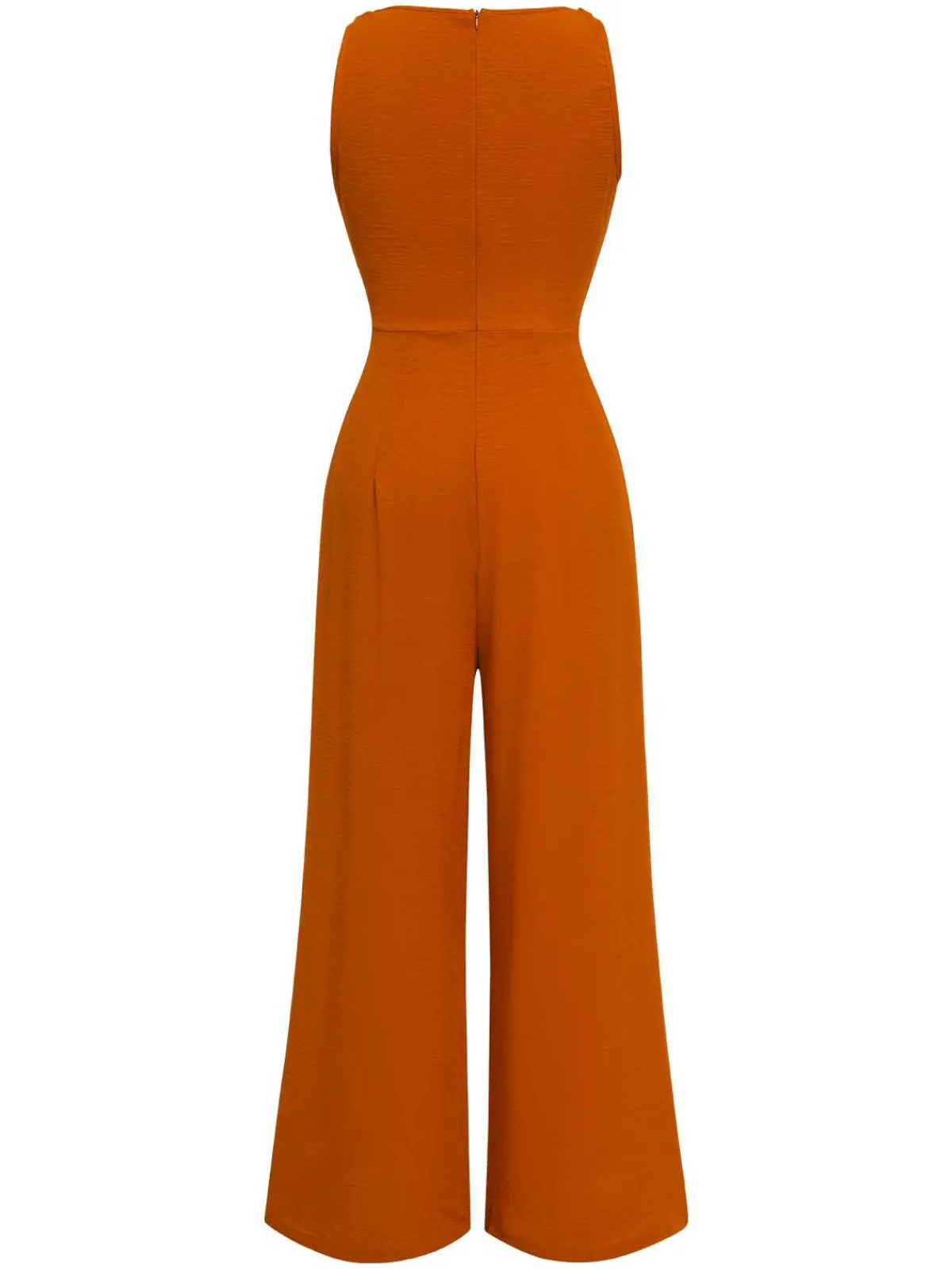 Fashion Retro Stage 1970s V-Neck Tie-Front Solid Jumpsuit