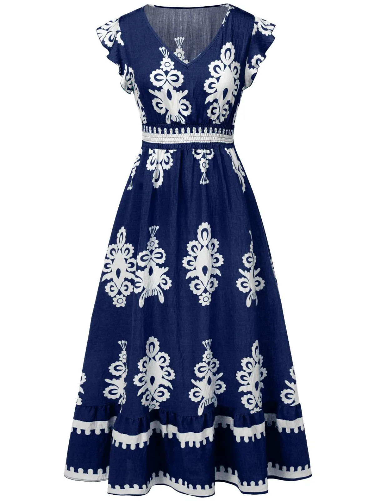 Sale Retro Stage 1970s V-Neck Tribal Pattern Bohemian Dress