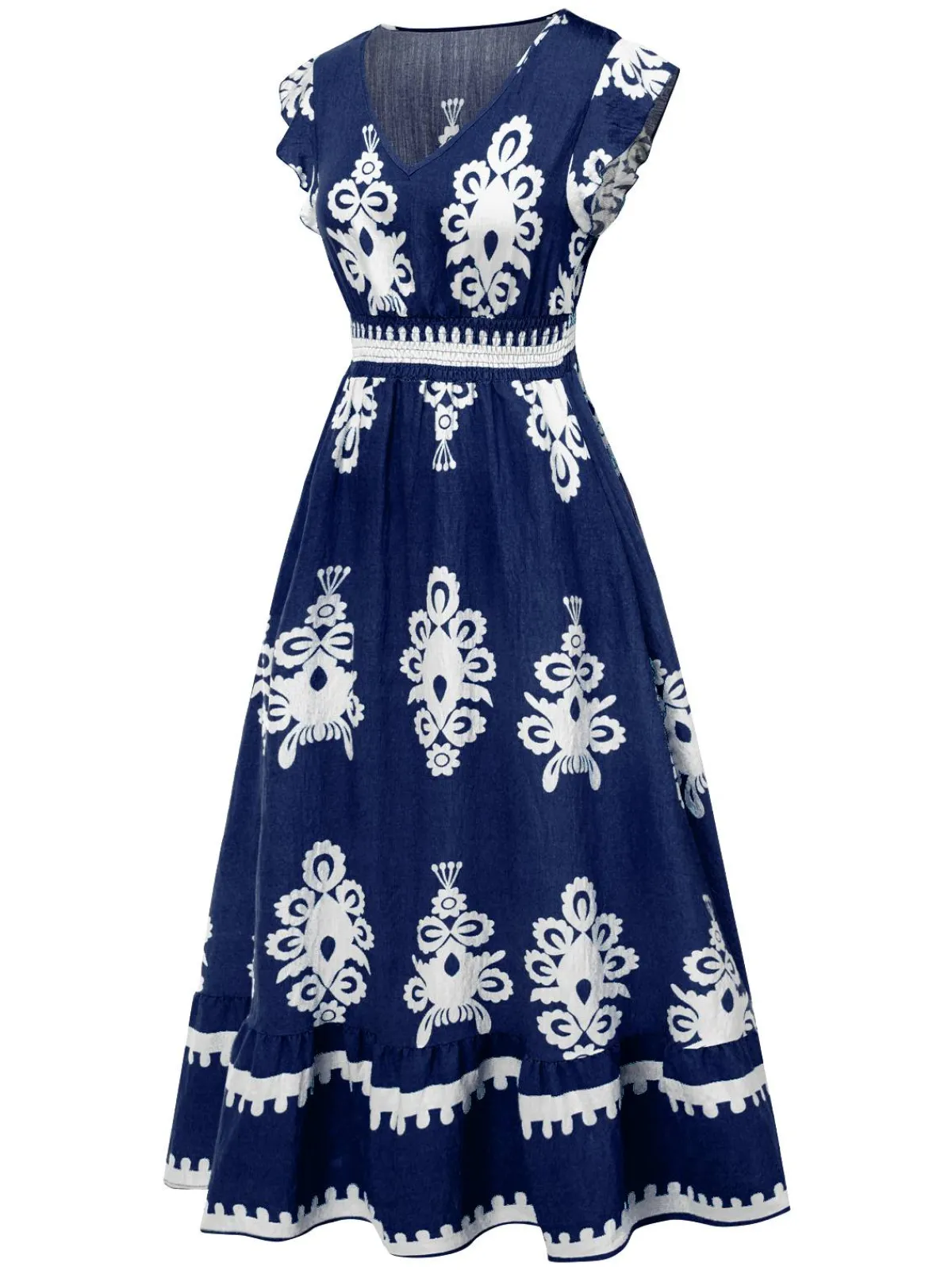 Sale Retro Stage 1970s V-Neck Tribal Pattern Bohemian Dress