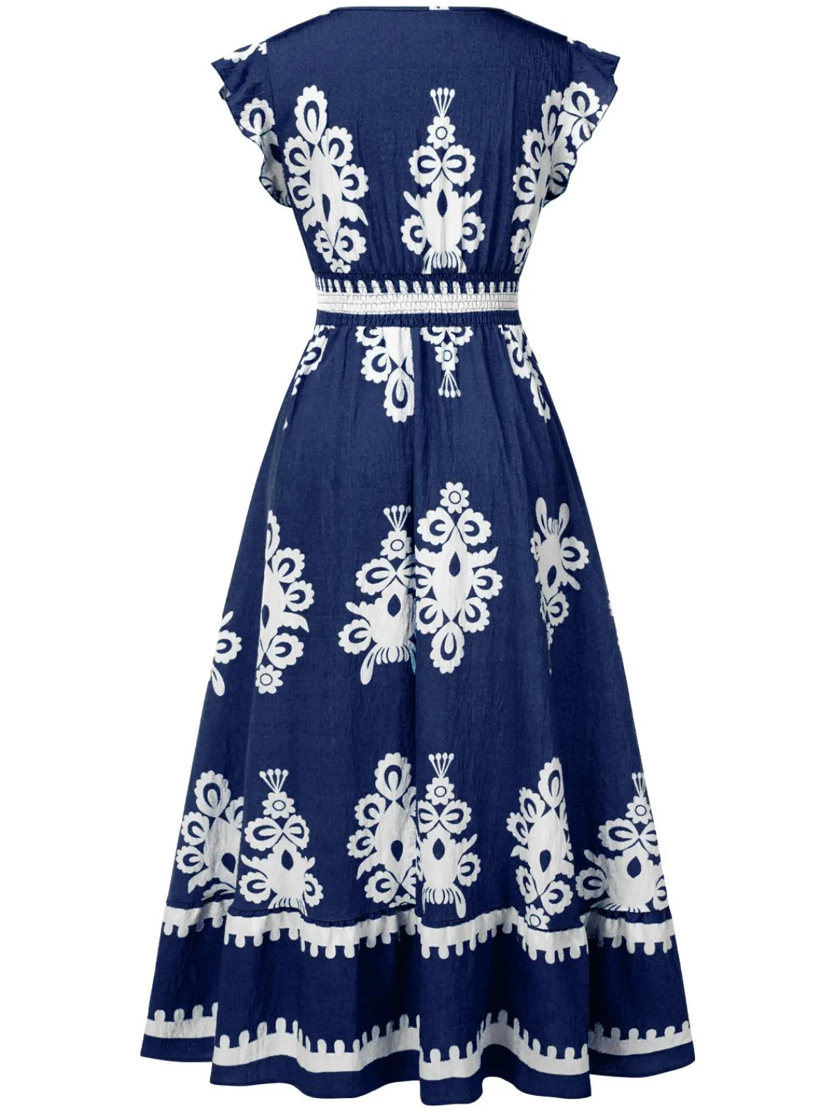 Sale Retro Stage 1970s V-Neck Tribal Pattern Bohemian Dress