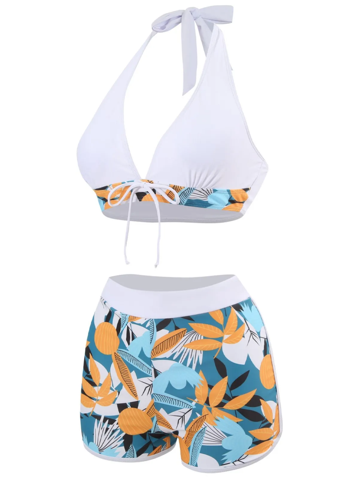Discount Retro Stage 1970s V-Neck Tropical Plants Halter Swimsuit