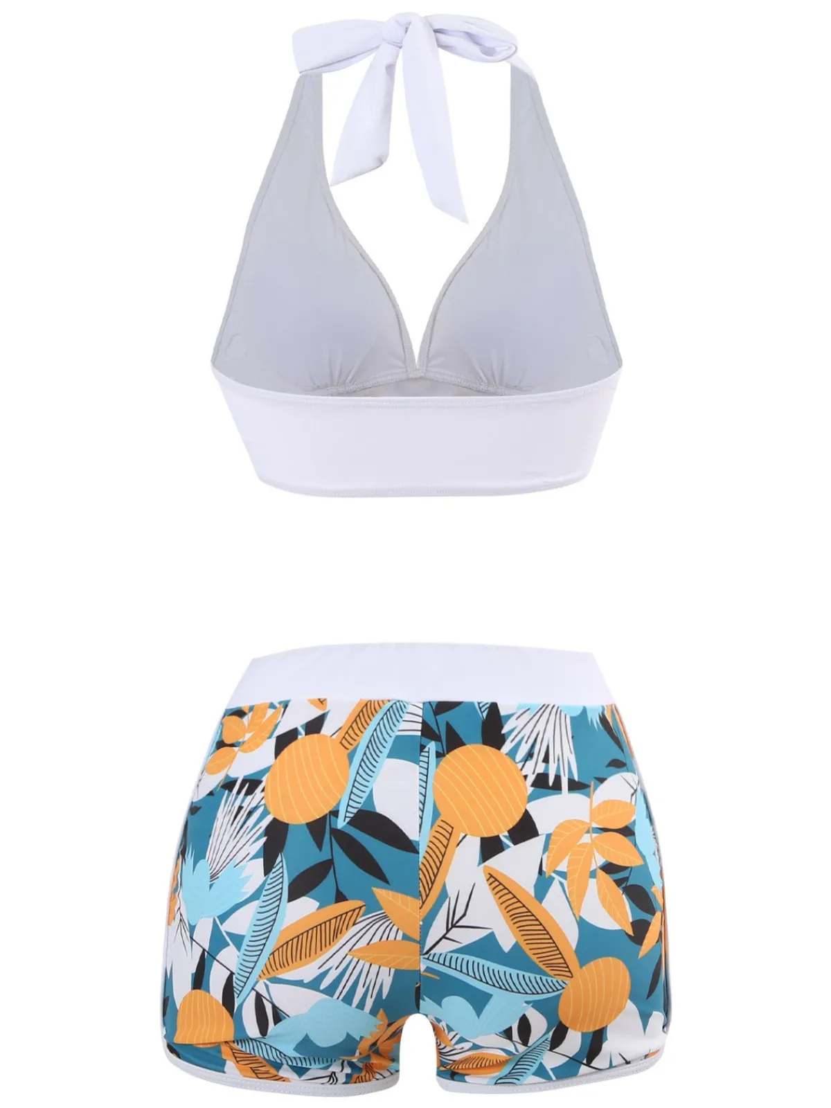Discount Retro Stage 1970s V-Neck Tropical Plants Halter Swimsuit