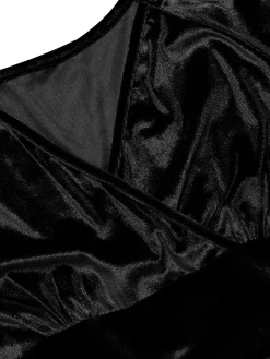 Fashion Retro Stage 1960s V-Neck Velvet Long Sleeve A-Line Dress