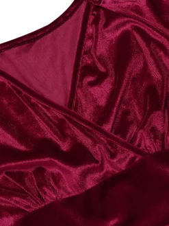 Fashion Retro Stage 1960s V-Neck Velvet Long Sleeve A-Line Dress