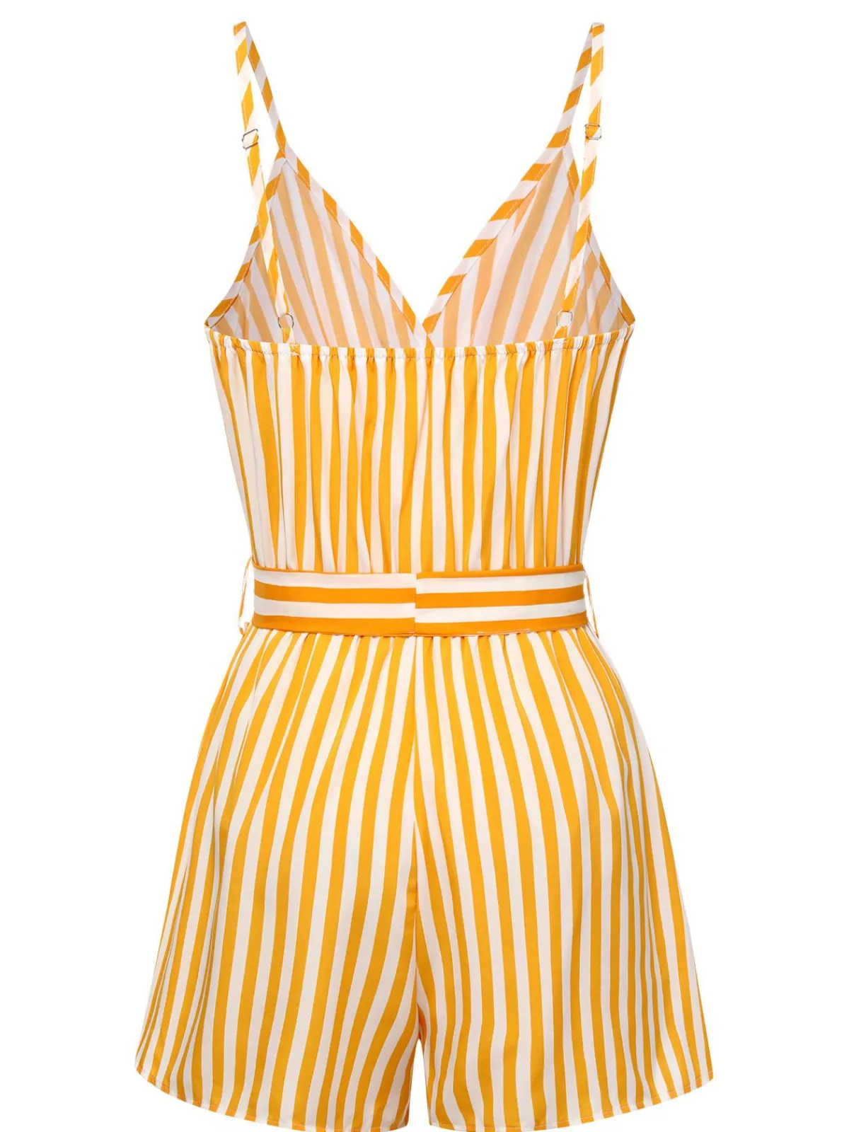 Fashion Retro Stage 1970s V-Neck Vertical Stripes Lace Up Romper