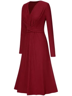 Online Retro Stage 1940s V-Neck Wrap Waist A-Line Midi Dress