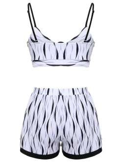 Sale Retro Stage 1950s Water Ripple Patchwork Strap Swimsuit Black & White